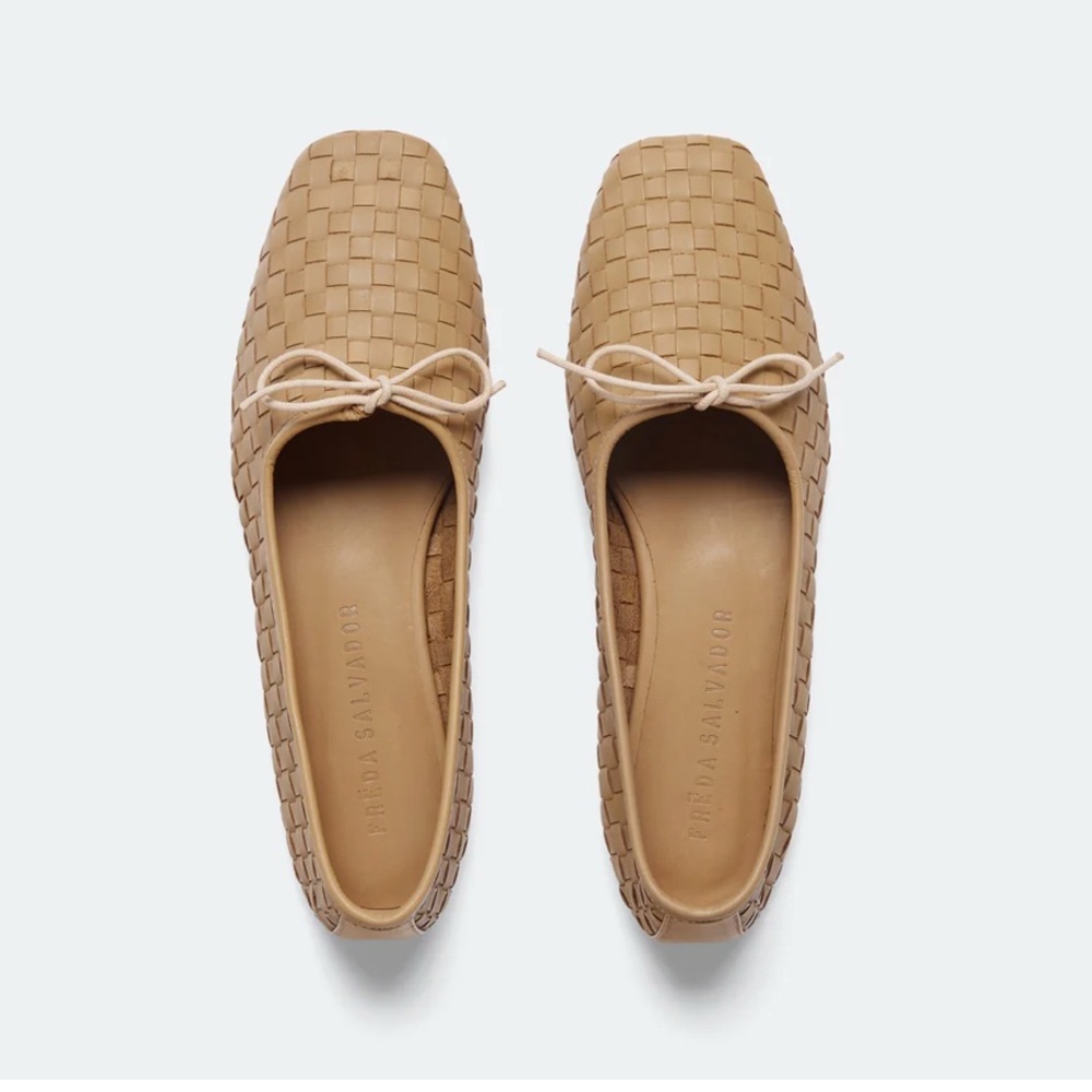 Freda Salvador Jada Square Toe Ballet Flat, Latte Closed Woven Calf, Size 8